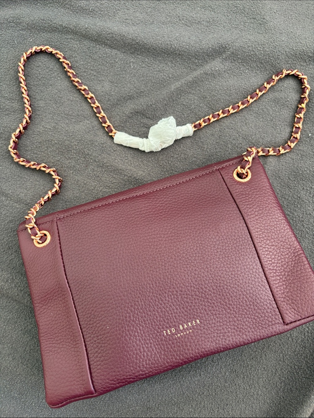 Ted Baker Deep Burgundy Pebbled Leather Chain Shoulder Bag